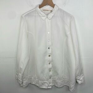 Soft Surroundings Linen White Front Button Closure Long Sleeve Collared  1X